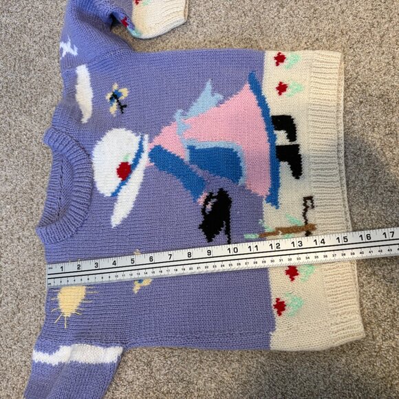 Handknit Vintage children sweater graphic cute 6 yrs purple spring cottagecore - Picture 14 of 14